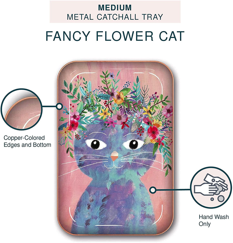Medium Metal Catchall Tray by Studio Oh! - Mia Charro Fancy Flower Cat - 7" x 4.75" - Dish Tray with Unique Full-Color Artwork - Holds Jewelry, Change, Paperclips & Trinkets Home & Garden > Decor > Decorative Trays Orange Circle Studio Corporation   