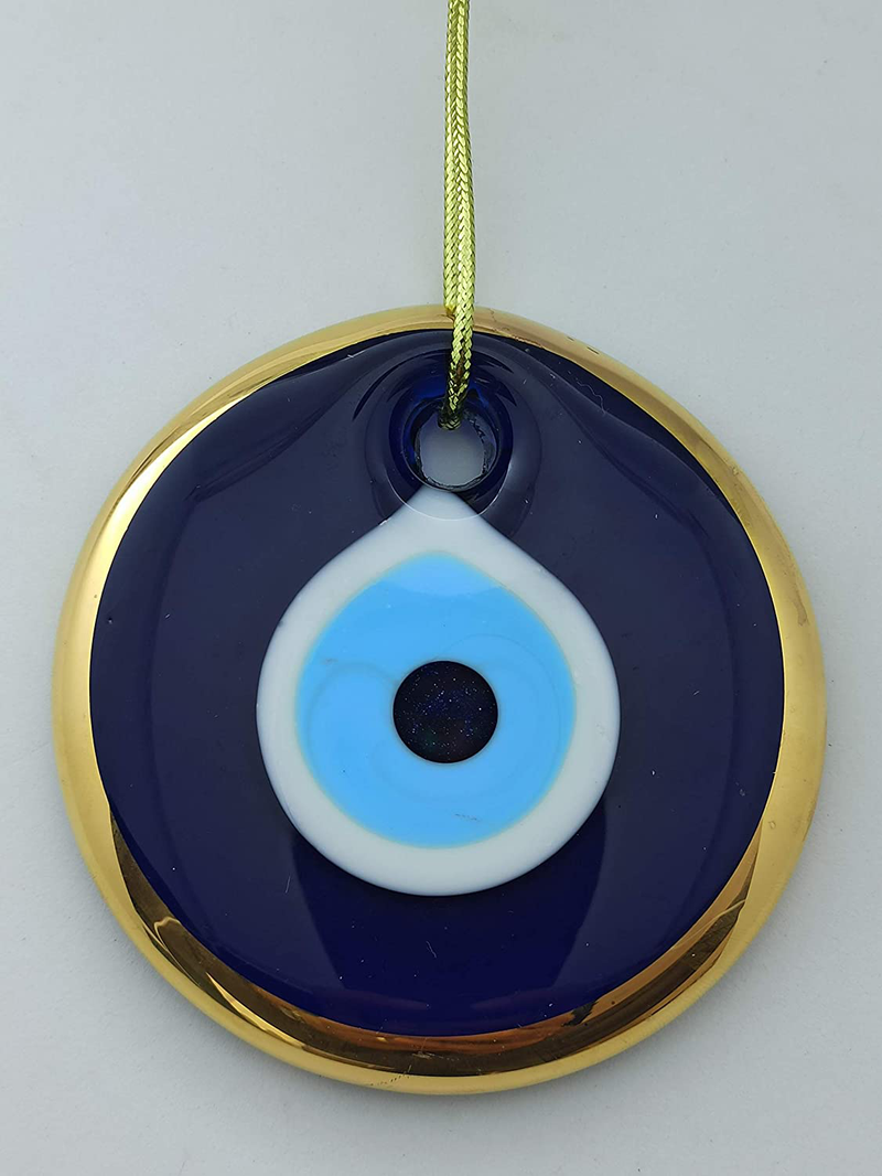 Erbulus Glass Blue Evil Eye Wall Hanging Gold Ornament - Turkish Nazar Bead - Home Protection Charm - Wall Decor Amulet in a Box Home & Garden > Decor > Seasonal & Holiday Decorations Erbulus   