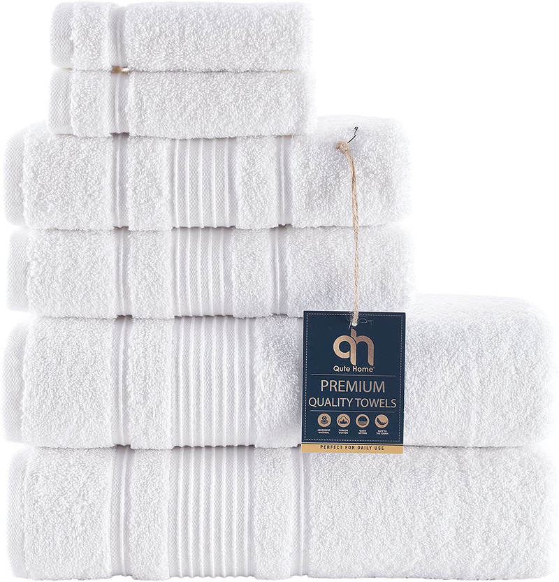 Qute Home 4-Piece Bath Towels Set, 100% Turkish Cotton Premium Quality Towels for Bathroom, Quick Dry Soft and Absorbent Turkish Towel Perfect for Daily Use, Set Includes 4 Bath Towels (White) Home & Garden > Linens & Bedding > Towels Qute Home White 6 Pieces Towel Set 
