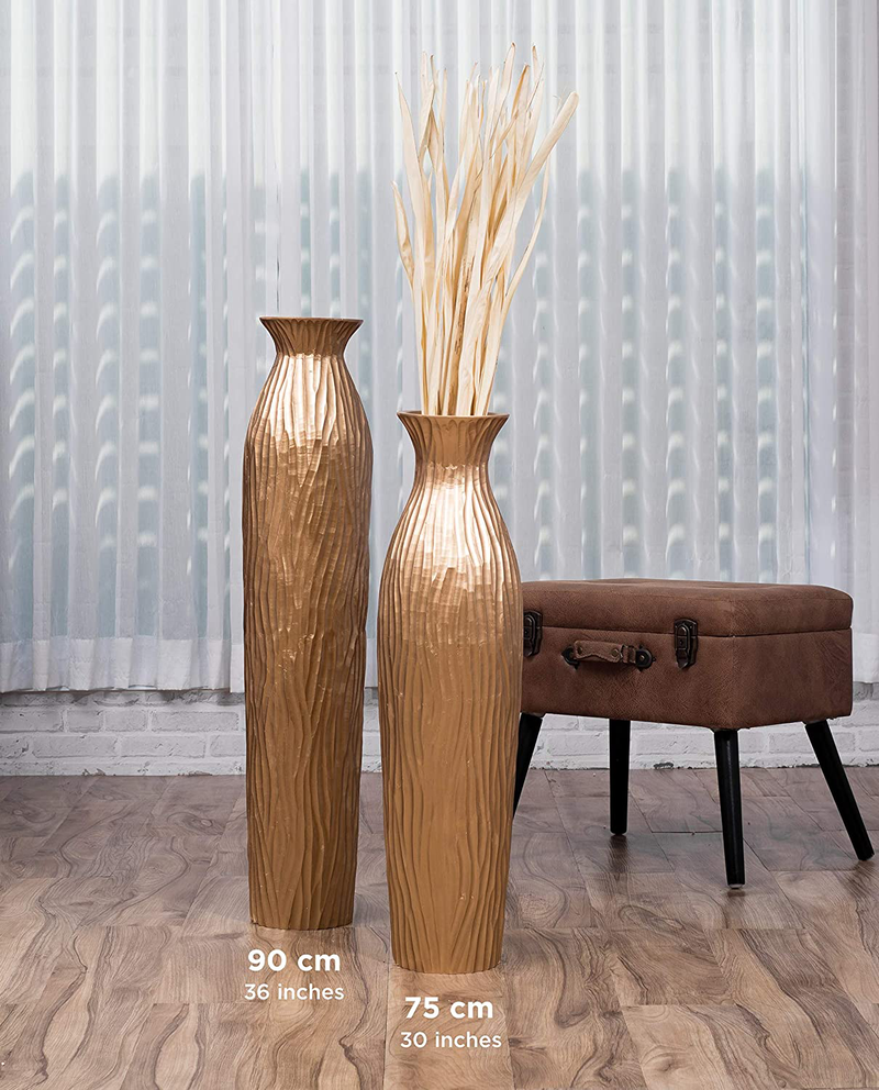 LEEWADEE Large Floor Vase – Handmade Flower Holder Made of Wood, Sophisticated Vessel for Decorative Branches and Dried Flowers, 30 inches, Golden Home & Garden > Decor > Vases LEEWADEE   