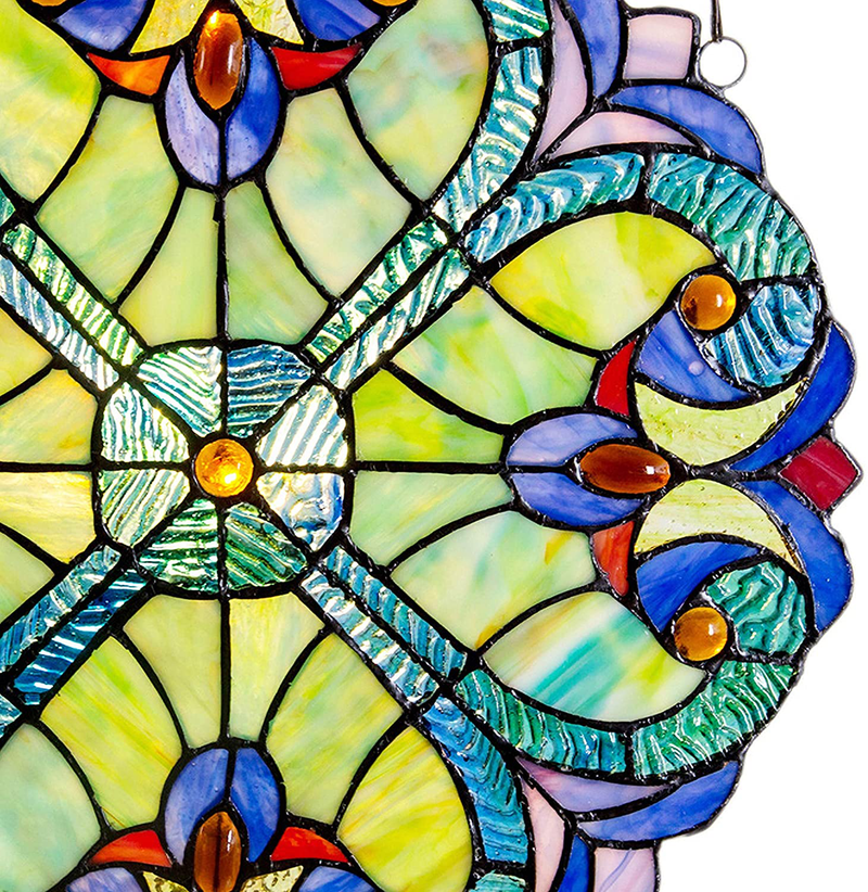 River of Goods Mini Halston Heart 12 Inch High Stained Glass Suncatcher Window Panel Blue Yellow Red Home & Garden > Decor > Seasonal & Holiday Decorations& Garden > Decor > Seasonal & Holiday Decorations River of Goods   