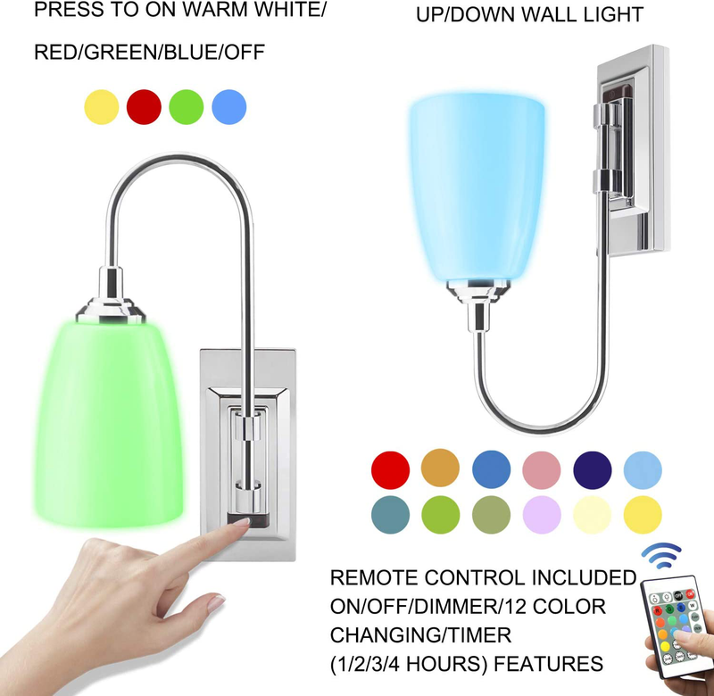 HONWELL Wall Lamp Battery Operated LED Wall Sconces Indoor Wireless Multi Color Wall Sconce Light Fixture for Room Lighting, Stick Lights for Kitchen Hallway Bathroom, 12 Colors, Remote Controlled