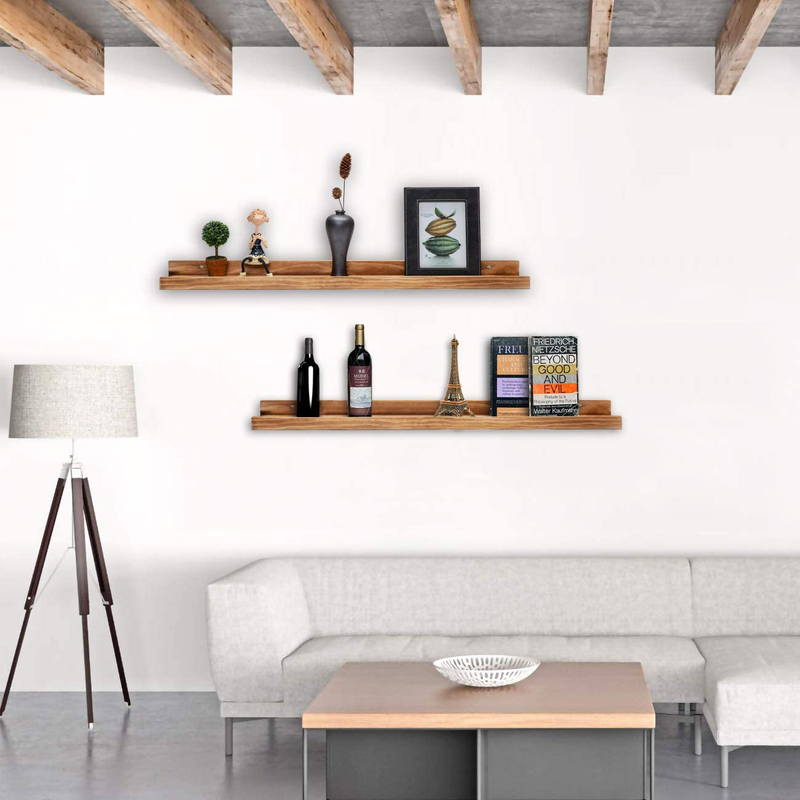 Set of 2 Picture Display Wall Ledge Shelf, Floating Shelves for Home Decoration ( Rustic Wood, 24 Length) Furniture > Shelving > Wall Shelves & Ledges AZSKY   