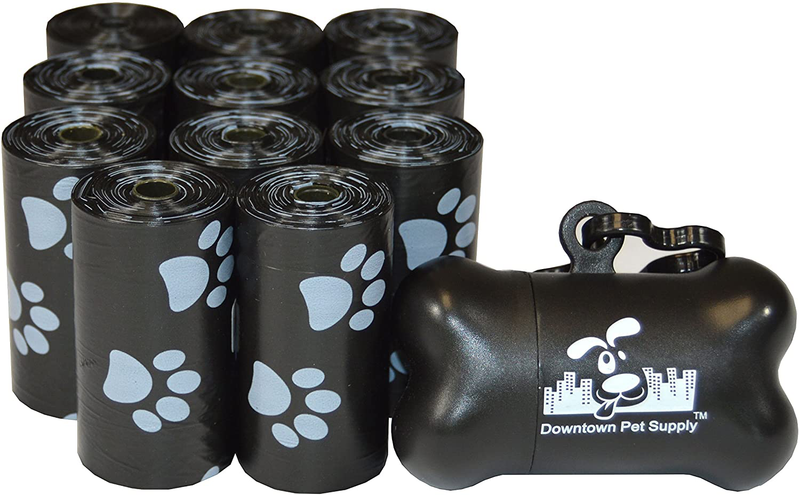 Downtown Pet Supply Dog Pet Waste Poop Bags with Leash Clip and Bag Dispenser - 180, 220, 500, 700, 880, 960, 2200 Bags Animals & Pet Supplies > Pet Supplies > Dog Supplies Downtown Pet Supply Black with Paw Prints 220 Bags 