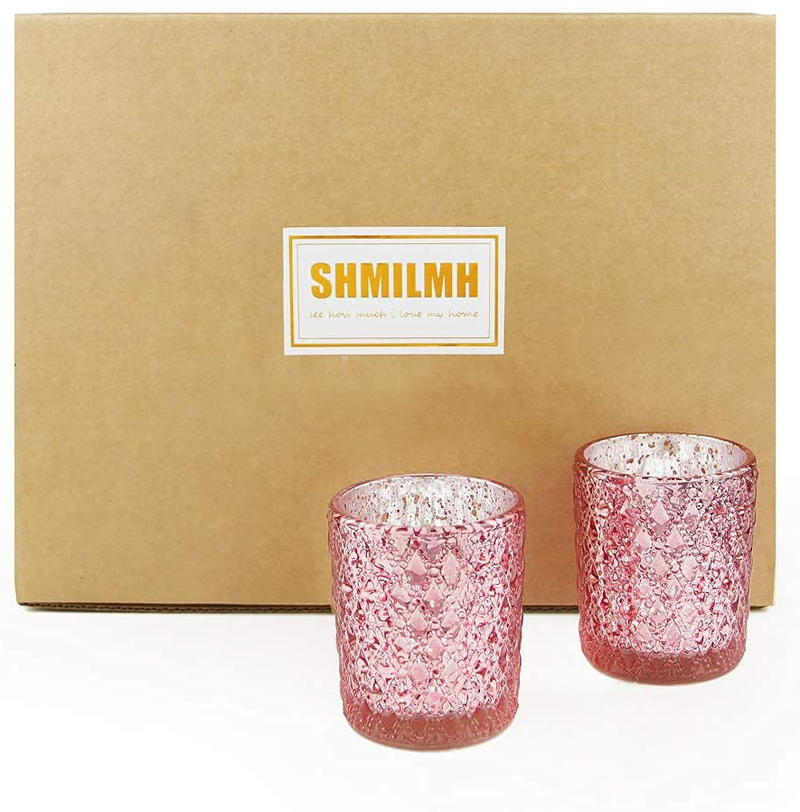 SHMILMH Rose Gold Tealight Candle Holders, Votive Candle Holder, Small Mercury Glass Votives for Wedding Table Centerpiece Baby Shower Birthday Decor Set of 12, Pink