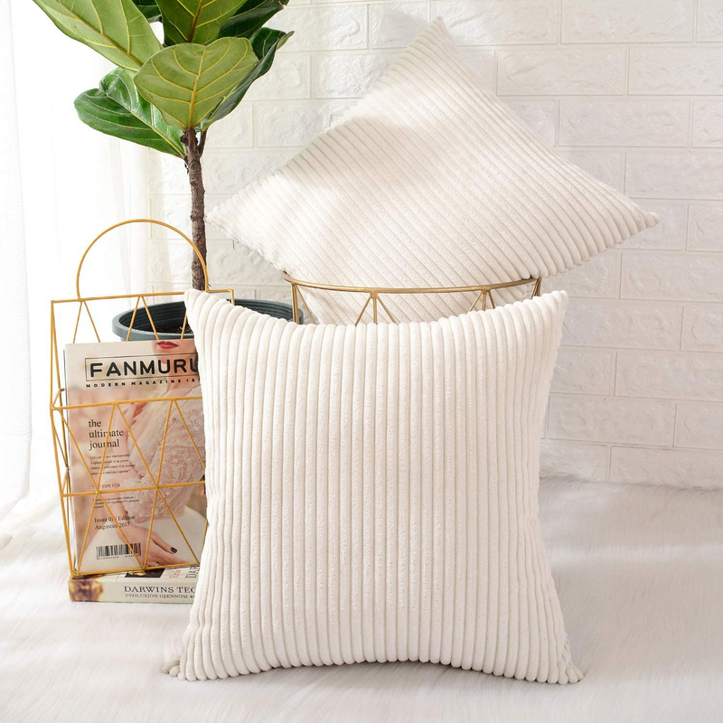 MERNETTE Pack of 2, Corduroy Soft Decorative Square Throw Pillow Cover Cushion Covers Pillowcase, Home Decor Decorations for Sofa Couch Bed Chair 20X20 Inch/50X50 Cm (Striped Cream) Home & Garden > Decor > Chair & Sofa Cushions MERNETTE   