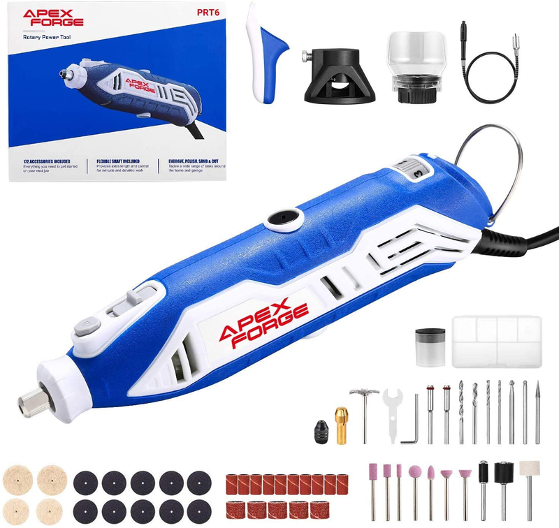 Rotary Tool Kit, APEXFORGE Tool with MultiPro Keyless Chuck and Flex Shaft, 172 Accessories, 4 Attachments & Carrying Case, Combitool for Craft Projects, DIY Creations, Cutting, Engraving-M6-Blue  APEXFORGE   