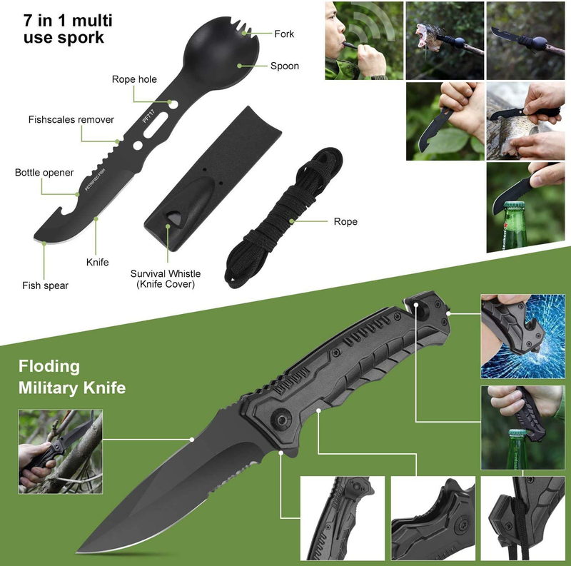 Gifts for Fathers Day Dad Husband, 14 in 1 Survival Kit Gear Tool Emergency Tactical Stocking Stuffers Equipment Supplies Kits for Hiking Camping Adventures Sporting Goods > Outdoor Recreation > Camping & Hiking > Camping Tools Verifygear   