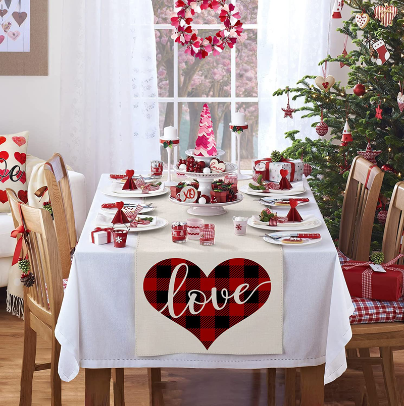 Sambosk Valentines Day Buffalo Love Table Runner, Red Black Love Heart Table Runners for Kitchen Dining Coffee or Anniversary Wedding Indoor and Outdoor Home Parties Decor 13 X 72 Inches SK048 Home & Garden > Decor > Seasonal & Holiday Decorations Sambosk   