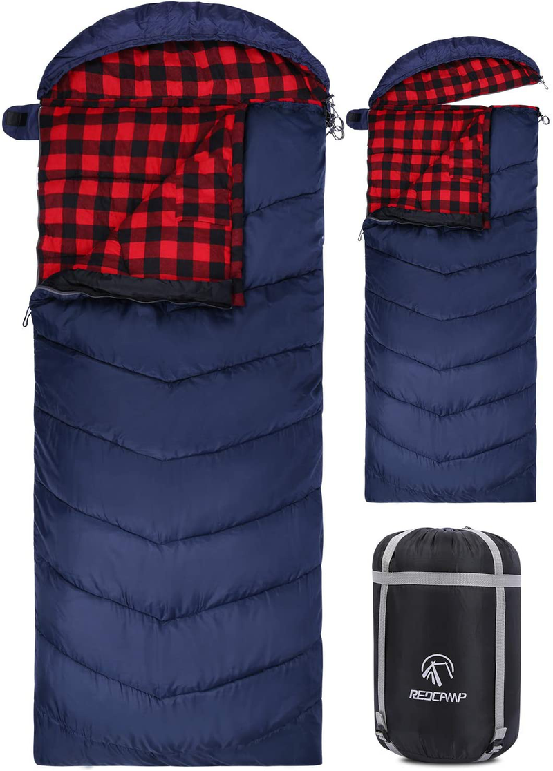 REDCAMP Cotton Flannel Sleeping Bag for Camping, 3-Season Comfortable Cotton Sleeping Bags for Adults, Envelope with 2/3/4Lbs Filling Sporting Goods > Outdoor Recreation > Camping & Hiking > Sleeping Bags REDCAMP Envelope With Hat 4lbs Filling  