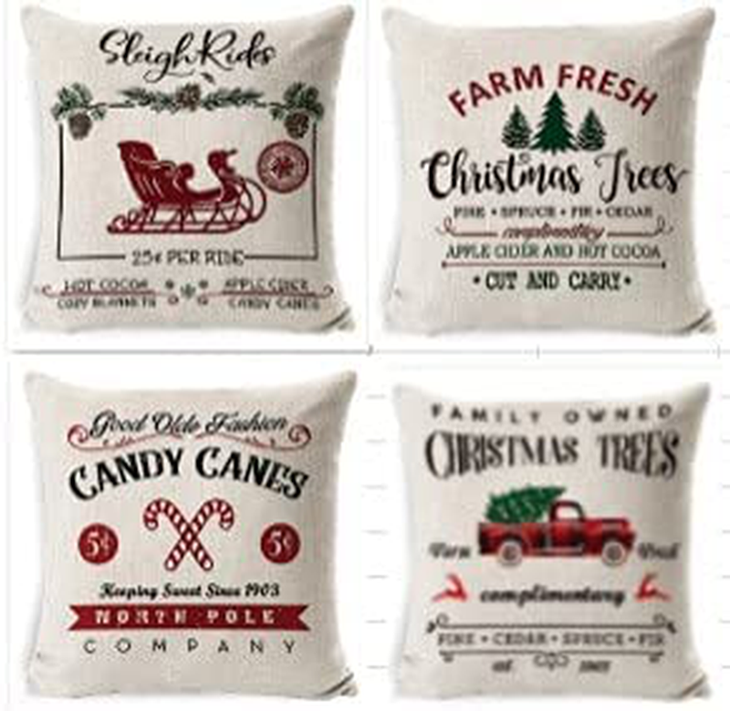 Halloween Throw Pillow Cover, 18x18 Inch Set of 4 Pieces Outdoor Decorative Farmhouse Rustic Linen Vintage Decoration Decor Home Skeleton Square Cushion Case Pillowcase for Sofa Couch Arts & Entertainment > Party & Celebration > Party Supplies PADIMAT Christmas Green Tree  