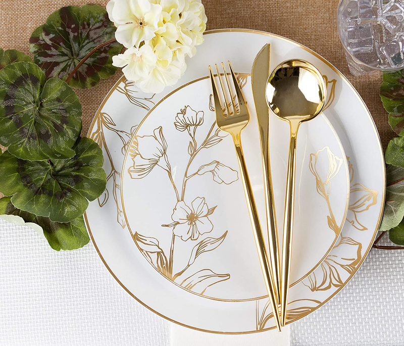 Novelty Modern Flatware, Cutlery, Disposable Plastic Dinner forks Luxury Gold 64 Count