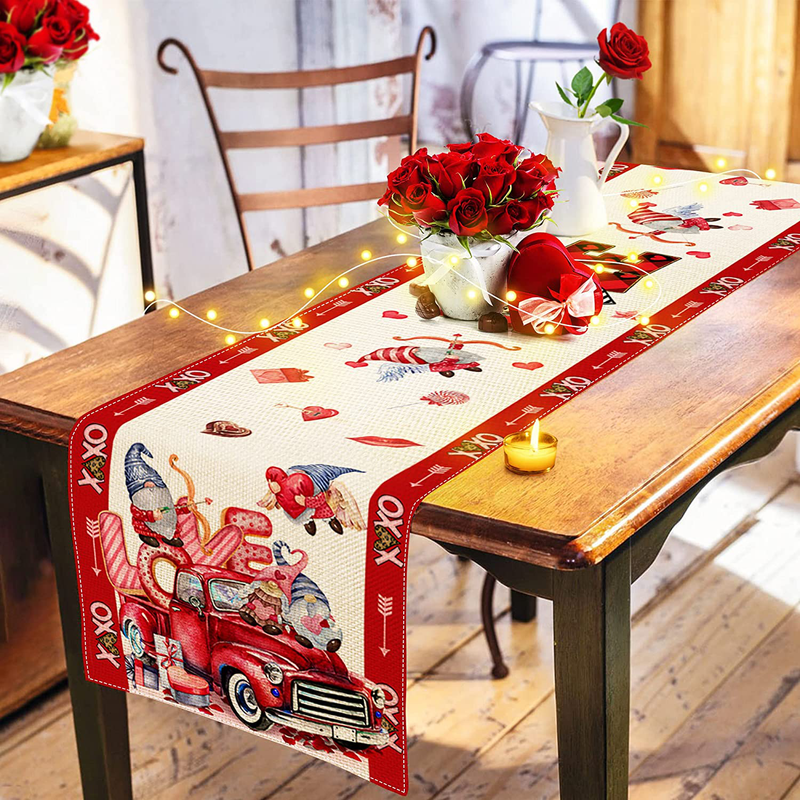Kamalove Valentines Day Table Runner 13X72Inches for Coffee Table,Burlap Valentines Day Table Runner for Kitchen Farmhouse Valentines Day Party, Valentines Day Table Runner Decoration Home & Garden > Decor > Seasonal & Holiday Decorations KamaLove   