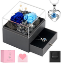SHOKUTO Preserved Real Rose with Necklace, 2 Red Preserved Rose Flowers Birthday Gifts for Women Romantic Valentines Day Gift for Her Girlfriend Wife Mom Grandma on Anniversary Mothers Day Home & Garden > Decor > Seasonal & Holiday Decorations SHOKUTO Blue  