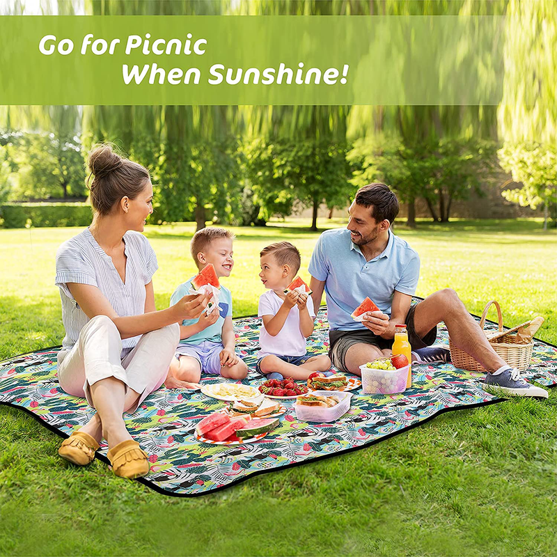 Outdoor Picnic Blanket Waterproof Sandproof 79“ X 57" Thicken 3 Layers Portable Picnic Foldable Mat Machine Washable with Carry Strap for Beach Camping Hiking Home & Garden > Lawn & Garden > Outdoor Living > Outdoor Blankets > Picnic Blankets KUYOU   