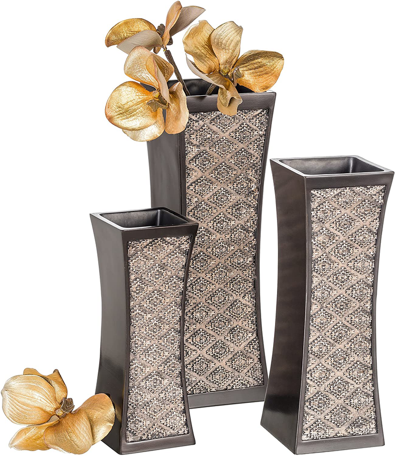 Dublin Decorative Vase Set of 3 in Gift Box, Durable Resin Flower Vase Set Decor, Rustic Decorated Dining Table Centerpiece Vases Home Accents for Living Room, Bedroom, Kitchen & More (Brown) Home & Garden > Decor > Vases Creative Scents Default Title  