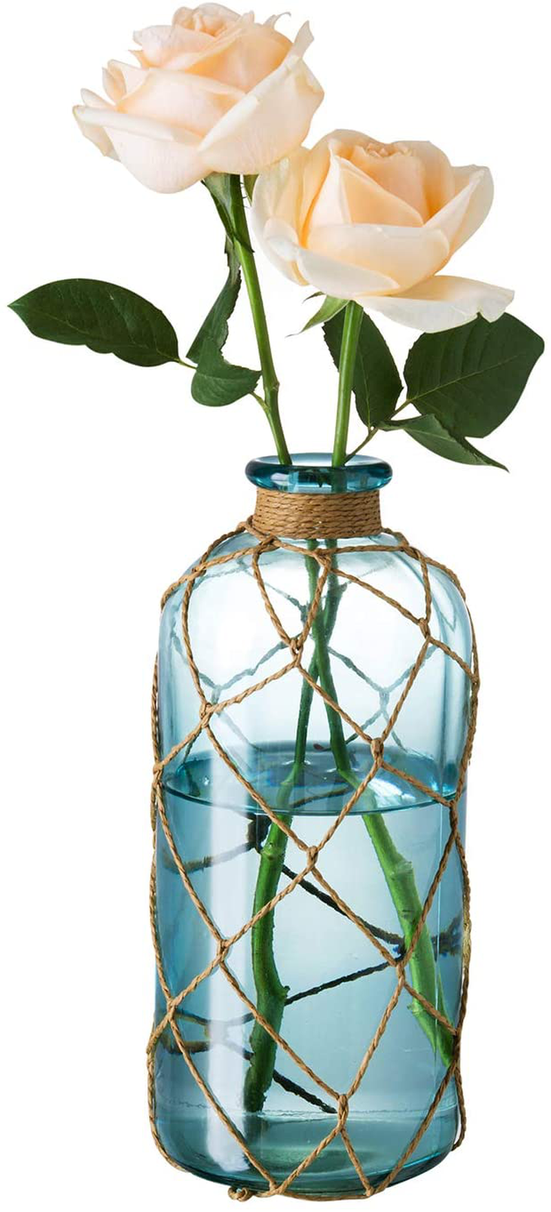 Diamond Star Rustic Glass Bottle Vase Decorative Blue Flower Vase with Creative Rope Net (Large) Home & Garden > Decor > Vases Diamond Star Large  