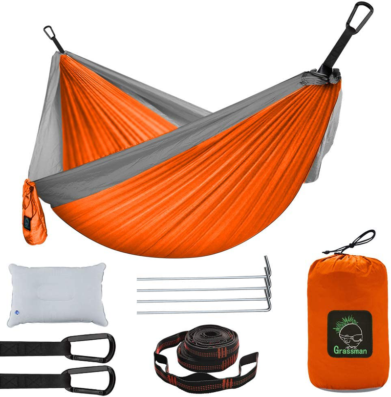 Grassman Camping Hammock Double & Single Portable Hammock with Tree Straps, Lightweight Parachute Hammocks Camping Accessories Gear for Indoor Outdoor Backpacking, Travel, Hiking, Beach Home & Garden > Lawn & Garden > Outdoor Living > Hammocks Grassman Orange One Person 