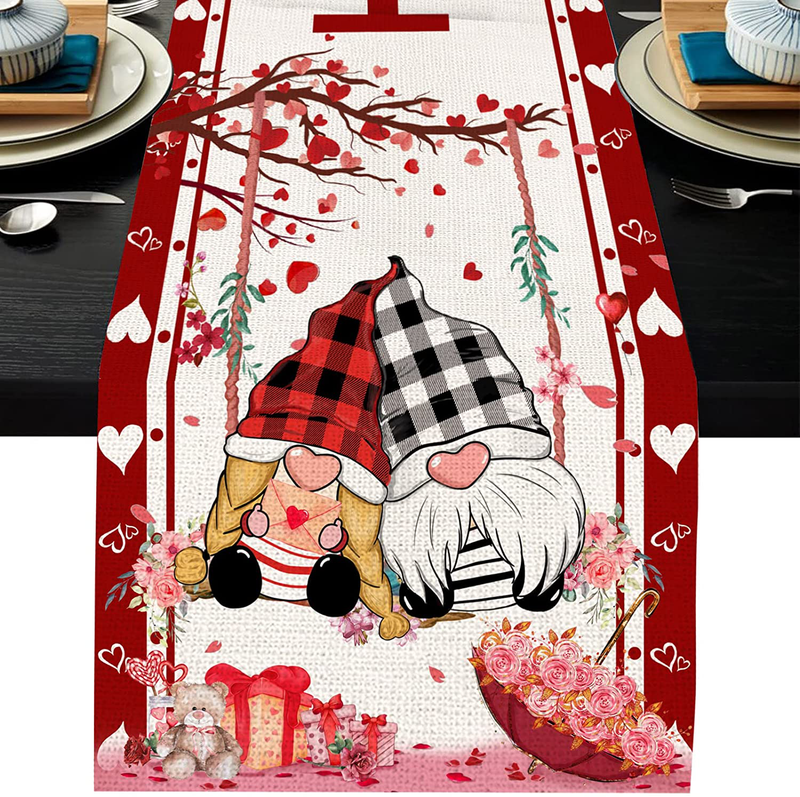 Hexagram Valentine'S Day Table Runner,Gnomes & Swing Kitchen Dining Love Table Decor 13 X 72 Inch, Romantic Farmhouse Burlap Valentine Small Dresser Table Cloth Decor for Home Dining Room Parties Home & Garden > Decor > Seasonal & Holiday Decorations Hexagram   