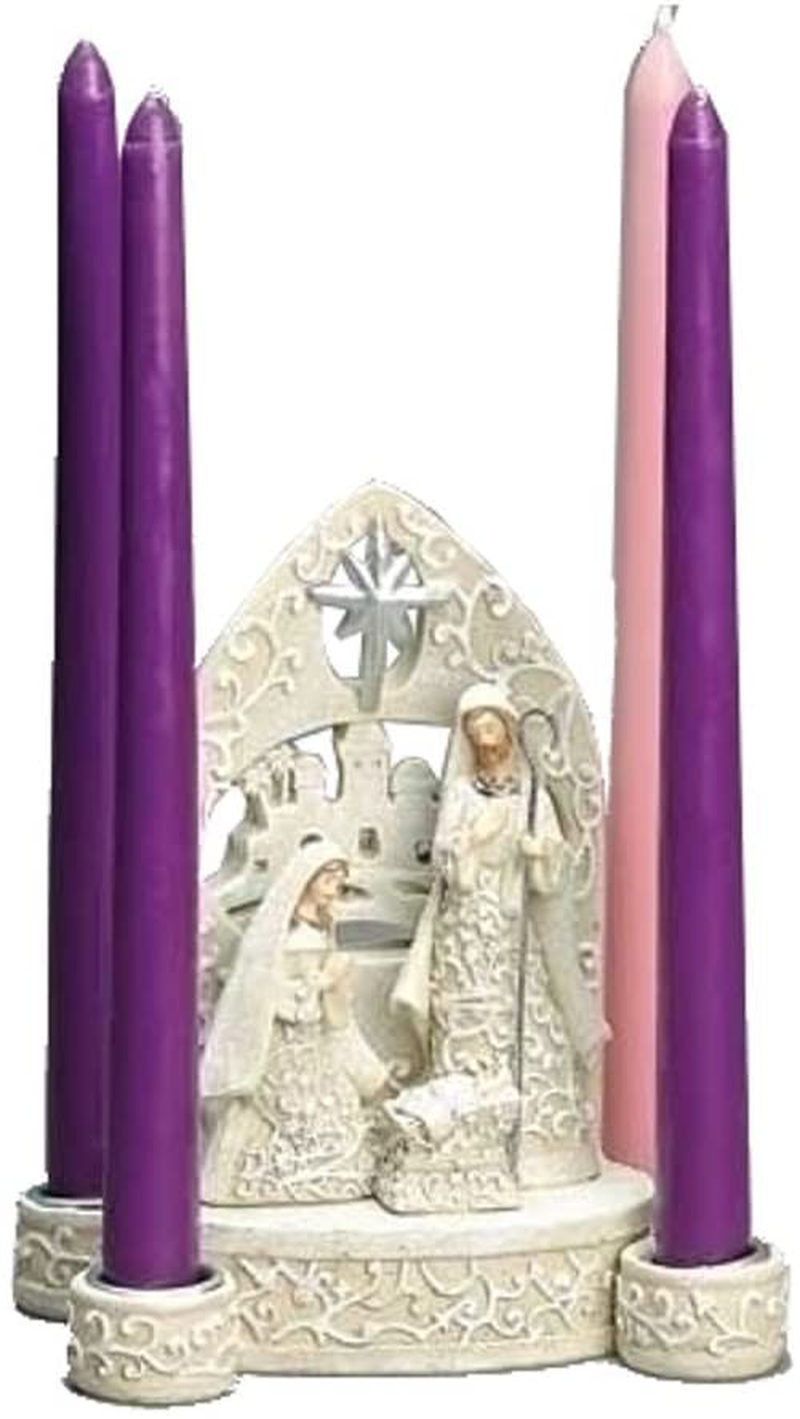 Holy Family Ivory Lace Nativity Scene 7 Inch Resin Dolomite Advent Candle Holder Home & Garden > Decor > Home Fragrance Accessories > Candle Holders Roman Inc   
