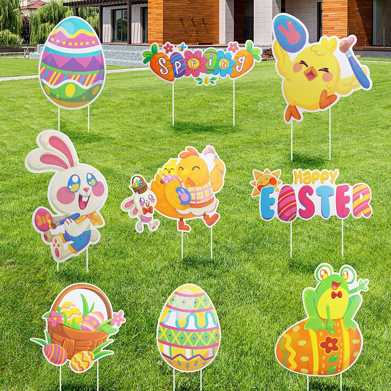 JOYIN 8 Pieces Easter Yard Signs Decorations Outdoor Bunny, Chick and Eggs Yard Stake Signs Easter Lawn Yard Decorations for Easter Hunt Game, Party Supplies Décor, Easter Props. Home & Garden > Decor > Seasonal & Holiday Decorations JOYIN Chick  