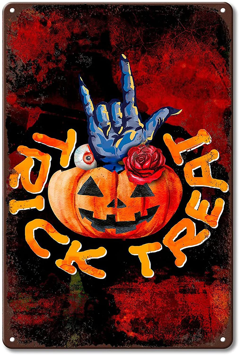Halloween Metal Signs, Trick or Treat Vintage Iron Painting Metal Wall Art , Easy to Mount Tin Signs for Halloween Decor Arts & Entertainment > Party & Celebration > Party Supplies TONYOPT Halloween-6  