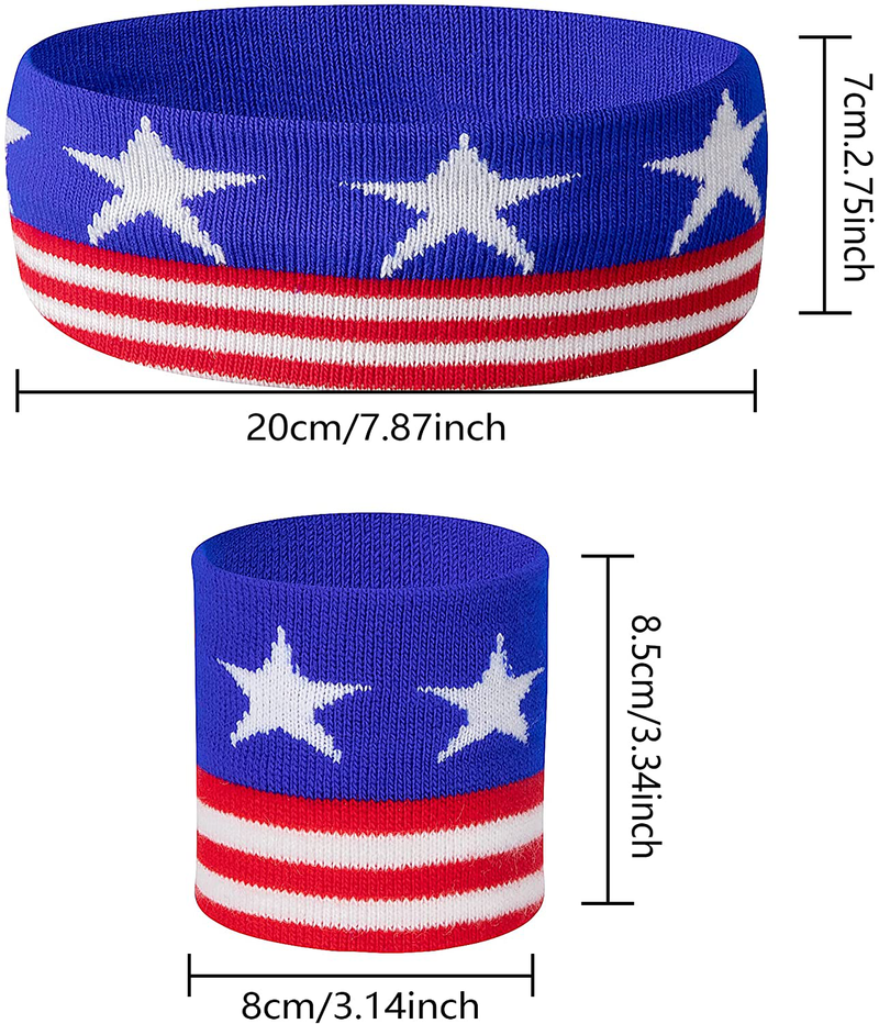 SHANGXING American Flag Sports Headband & Wristband-Striped Sweatband Set for Basketball, Football, Running, Gym & Exercise Sporting Goods > Outdoor Recreation > Winter Sports & Activities SHANGXING 2SET  
