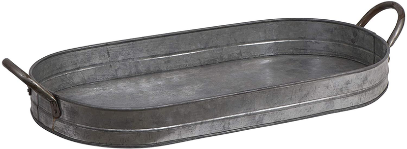 Creative Co-Op Oval Galvanized Metal Handles Decorative Tray, 26.75", Silver