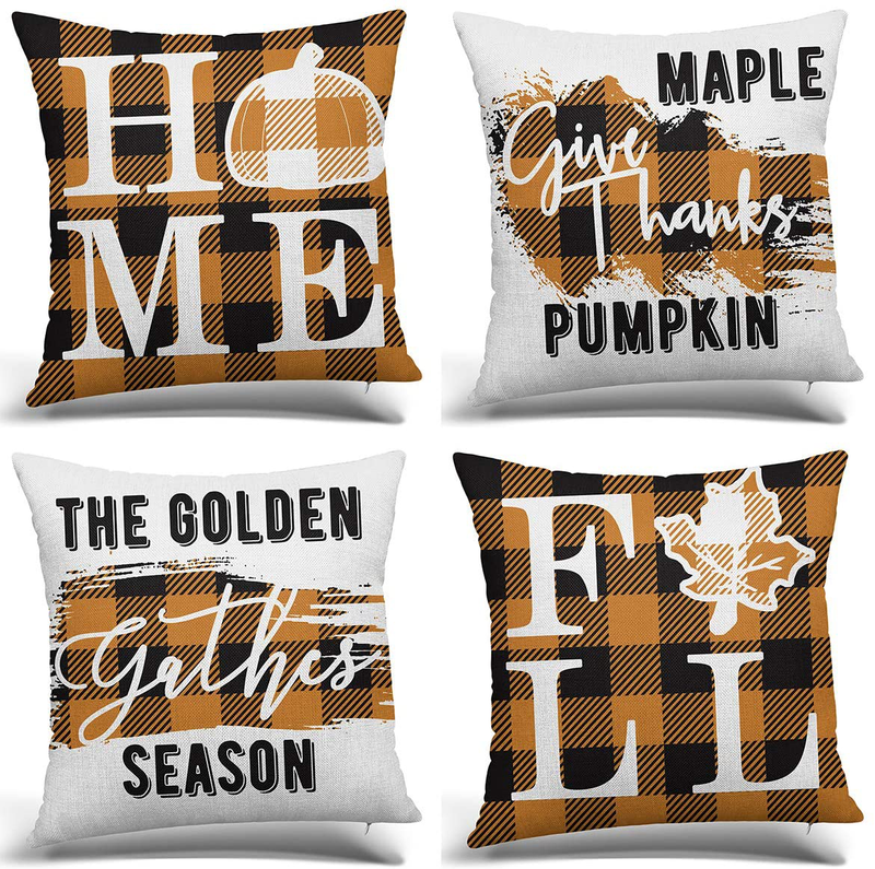 RUOAR Pack of 4 Vintage Halloween Throw Pillow Covers for Owl/Crow/Pumpkin/Skull Throw Pillow Covers Halloween Cushion Covers 18 x 18 inch Arts & Entertainment > Party & Celebration > Party Supplies RUOAR Pumkin-3  