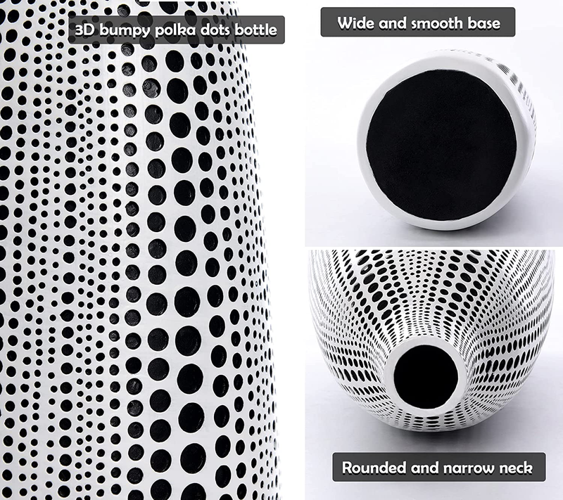 Quoowiit Flower Vase, Decorative Vases Floral Vase for Centerpieces, Vase for Home Decor, Living Room, Office Table or Wedding, Modern Resin Vases with Black and White Dots-White Tall Home & Garden > Decor > Vases Quoowiit   