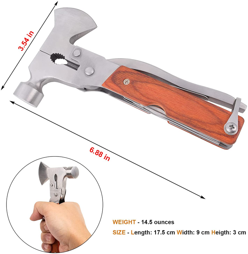 Multitool Hammer Camping Gear Accessories Survival Kits 14 in 1 Multifunction Tool Portable Folding Wood Handle Stainless Steel Multipurpose Equipment for Outdoor Hiking Hunting Tactic Unique Gifts Sporting Goods > Outdoor Recreation > Camping & Hiking > Camping Tools DAKORON   