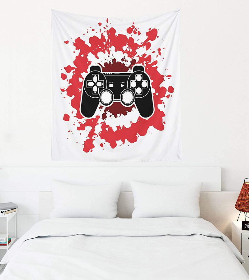 Crannel Gaming Wall Tapestry, Conceptual Abstraction Modern Controller Realistic Game Wireless Mockup Tapestry 80x60 Inches Wall Art Tapestries Hanging Dorm Room Living Home Decorative,Black Blue Home & Garden > Decor > Artwork > Decorative TapestriesHome & Garden > Decor > Artwork > Decorative Tapestries Crannel Red Black 50" L x 60" W 