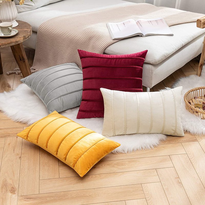 MIULEE Decorative Velvet Throw Pillow Covers Soft Solid Pillowcases Striped Lumbar Square Cushion Covers for Couch Sofa Bed Living Room 18X18 Inch, Pack of 2, Wine Red Home & Garden > Decor > Chair & Sofa Cushions MIULEE   
