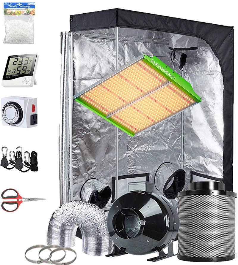 Topogrow Hydroponic Growing Tents Kit Complete Alphapar AQ300 LED Grow Light Lamp Full-Spectrum, 32"X32"X63"Indoor Grow Tent, 4" Ventilation Kit with Accessories for Plant Growing Sporting Goods > Outdoor Recreation > Camping & Hiking > Tent Accessories TopoGrow APQ600S 48"X24"X60"Kit 