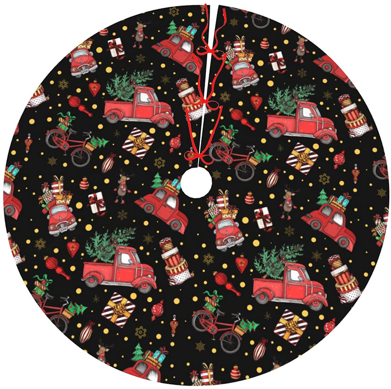 Merry Christmas Tan Christmas Tree Skirt , Red Truck Christmas Tree White Snowflakes Pattern Large Tree Skirt Mat for Xmas Holiday Party Ornament Rustic Farmhouse Decorations（48 Inch ） Home & Garden > Decor > Seasonal & Holiday Decorations > Christmas Tree Skirts Hitamus Christmas Snowy Snow Vintage Retro Farm Red Truck Bike Gift 48" 