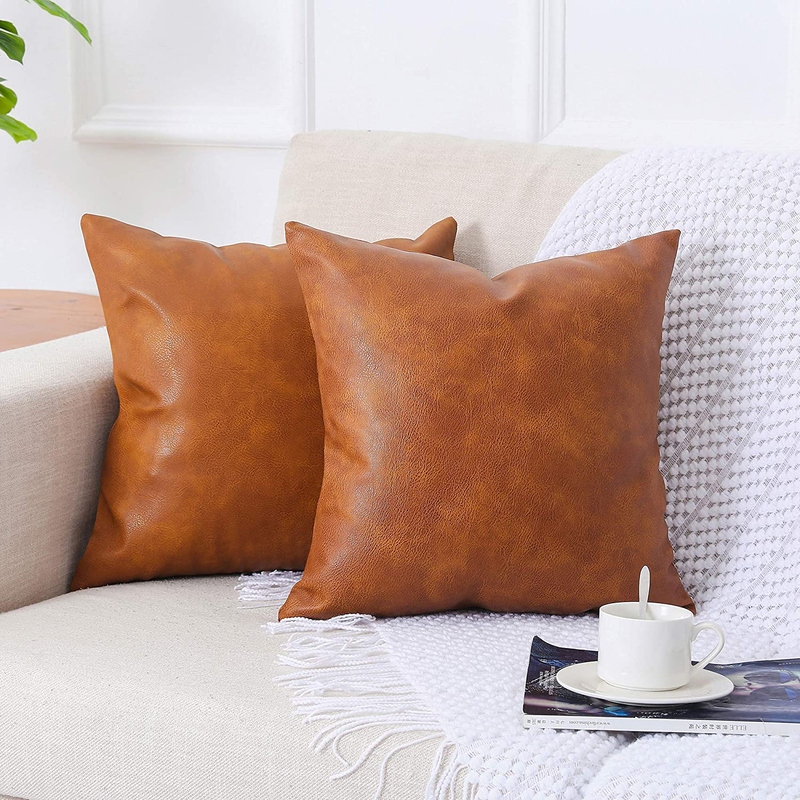 PANOD Pack of 2 Premium Faux Leather Throw Pillow Covers, Modern Luxury Decorative Square Throw Pillow Case Cushion Cases for Farmhouse Sofa Couch Bed Car Outdoor,20X20 Inch Brown Home & Garden > Decor > Chair & Sofa Cushions PANOD Brown 24" x 24" 