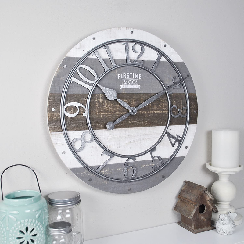 FirsTime & Co. Shabby Planks Wall Clock, 27", Rustic Gray