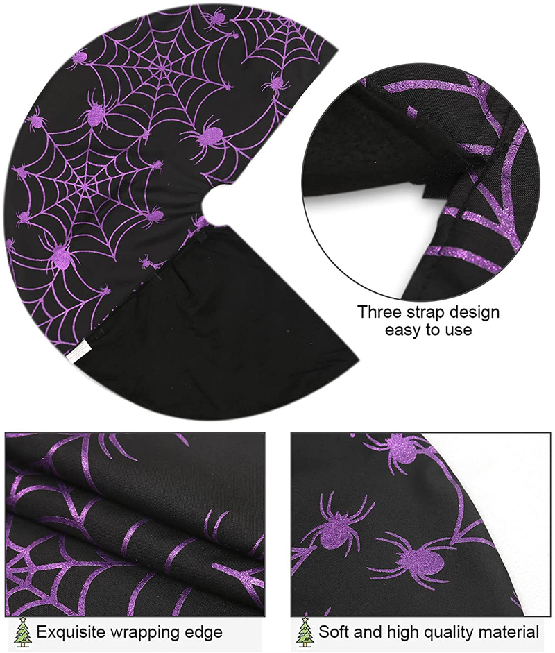 Halloween Spider Net Tree Skirt, Seasonal Tree Mat Holiday Party Supplies Ornaments Indoor Outdoor Decorations for Trees 48 Inches (Purple)