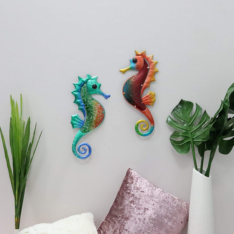 HONGLAND Metal Seahorse Wall Decor Outdoor Art Sculpture Indoor Hanging Glass Decorations for Home Living Room Bedroom Home & Garden > Decor > Artwork > Sculptures & Statues HONGLAND   