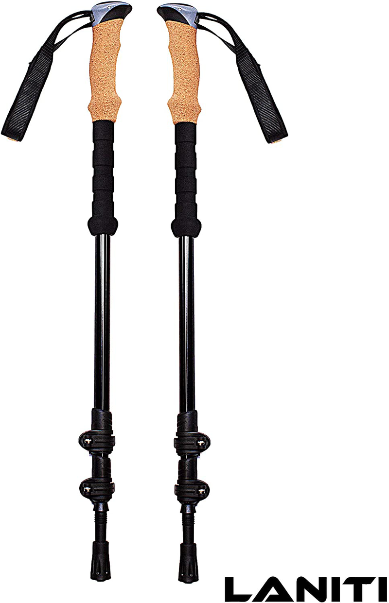 Laniti Hiking or Walking Sticks Adjustable Locks Expandable to 54" Strong Aircraft Aluminum 7075 Material. Lightweight Cork Grip, All Terrain Accessories and Carry Bag with 10 Replacement Tips Sporting Goods > Outdoor Recreation > Camping & Hiking > Hiking Poles LANITI   