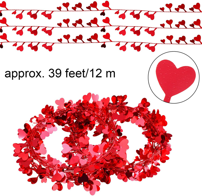 Chuangdi 2 Pieces Red Heart Tinsel Garlands Valentine'S Day Heart Shaped Tinsel Garlands Valentines Love Hanging Garlands Decoration for Wedding Party Valentine'S Day Decor Arts & Entertainment > Party & Celebration > Party Supplies Chuangdi   