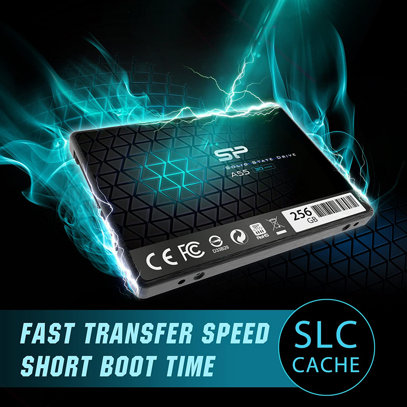 SP 256GB SSD 3D NAND A55 SLC Cache Performance Boost SATA III 2.5" 7mm (0.28") Internal Solid State Drive (SP256GBSS3A55S25)