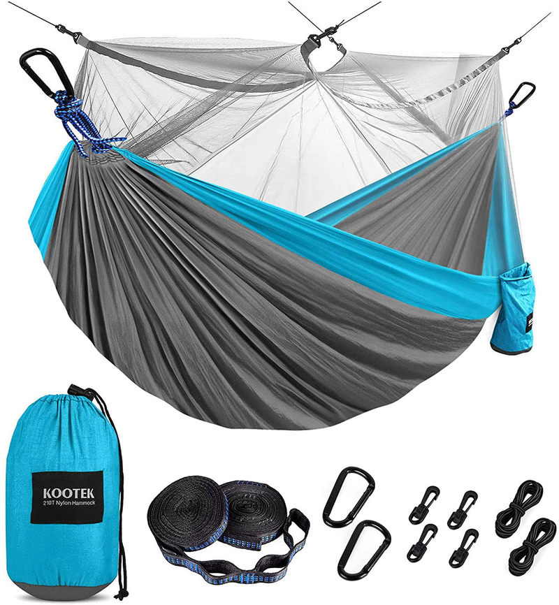 Kootek Camping Hammock with Net Double & Single Portable Hammocks Parachute Lightweight Nylon with Tree Straps for Outdoor Adventures Backpacking Trips