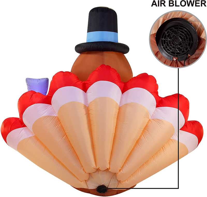 Joiedomi 6.5 Foot Thanksgiving Inflatable Turkey Eating Pie，LED Light Up Blow Up Turkey for Thanksgiving Autumn Decorations, Yard Party