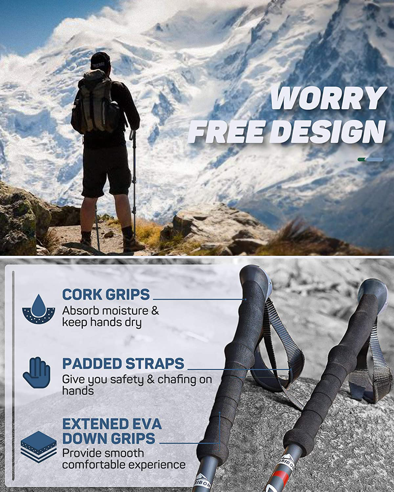 LARIBON Trekking Poles, Folding Trekking Poles, Adjustable Height Walking Sticks up to 55-INCH, Alumnium & Lightweight Hiking Poles, EVA Handle