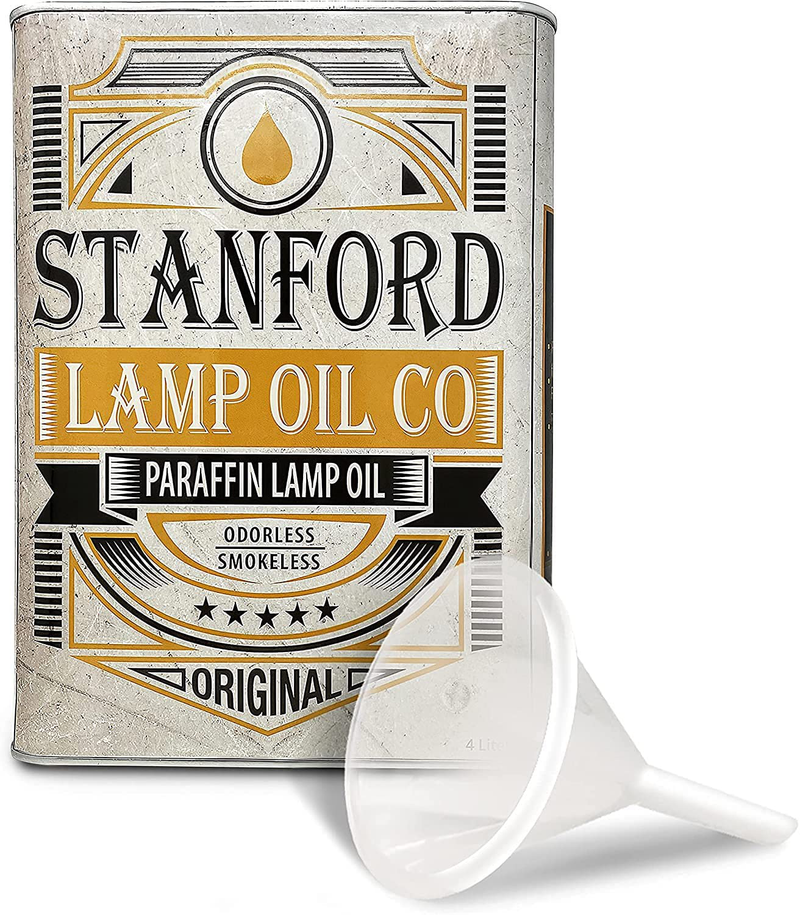 Stanford Lamp Oil Co. Lamp Oil, Smokeless Odorless Indoor and Outdoor Use, Clean & Clear Paraffin Oil with Funnel 1 Gallon
