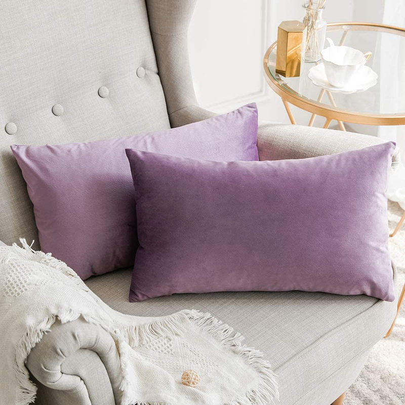 MIULEE Pack of 2, Velvet Soft Solid Decorative Square Throw Pillow Covers Set Cushion Case for Sofa Bedroom Car 18 X 18 Inch 45 X 45 Cm Home & Garden > Decor > Chair & Sofa Cushions MIULEE Violet 12x20 Inch (Pack of 2) 