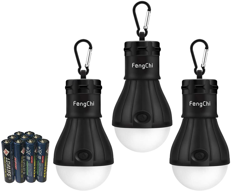 Fengchi LED Camping Lantern, [3 Pack] Portable Outdoor Tent Light Emergency Bulb Light for Camping, Hiking, Fishing,Hurricane, Storm, Outage. Sporting Goods > Outdoor Recreation > Camping & Hiking > Tent Accessories FengChi Black  