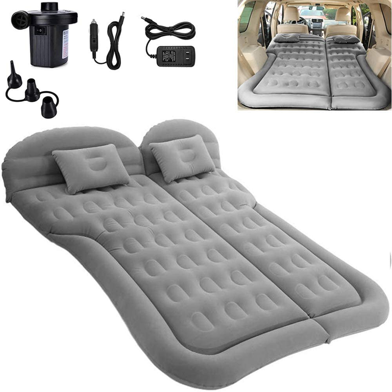 SAYGOGO SUV Air Mattress Camping Bed Cushion Pillow - Inflatable Thickened Car Air Bed with Electric Air Pump Flocking Surface Portable Sleeping Pad for Travel Camping Upgraded Version - Grey Sporting Goods > Outdoor Recreation > Camping & Hiking > Tent Accessories SAYGOGO Grey  