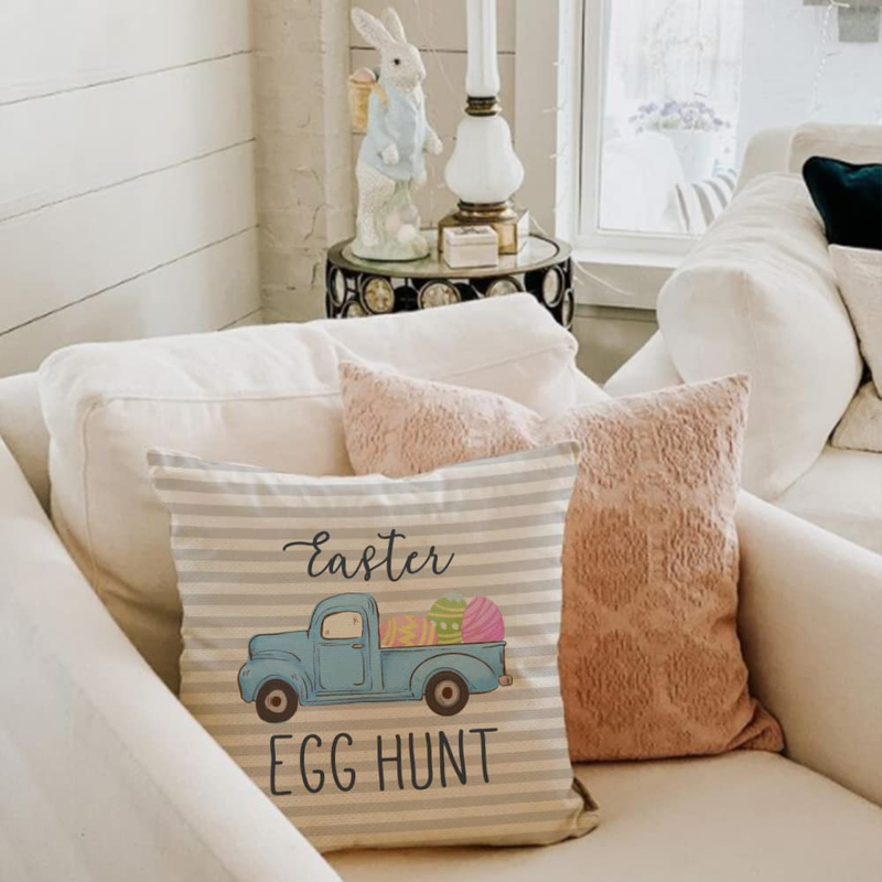 Easter Pillow Covers 18X18 Set of 4 Easter Decorations for Home Easter Eggs Hunt Bunny Gnomes Pillows Easter Decorative Throw Pillows Spring Easter Farmhouse Decor for Couch A480-18 Home & Garden > Decor > Seasonal & Holiday Decorations AENEY   